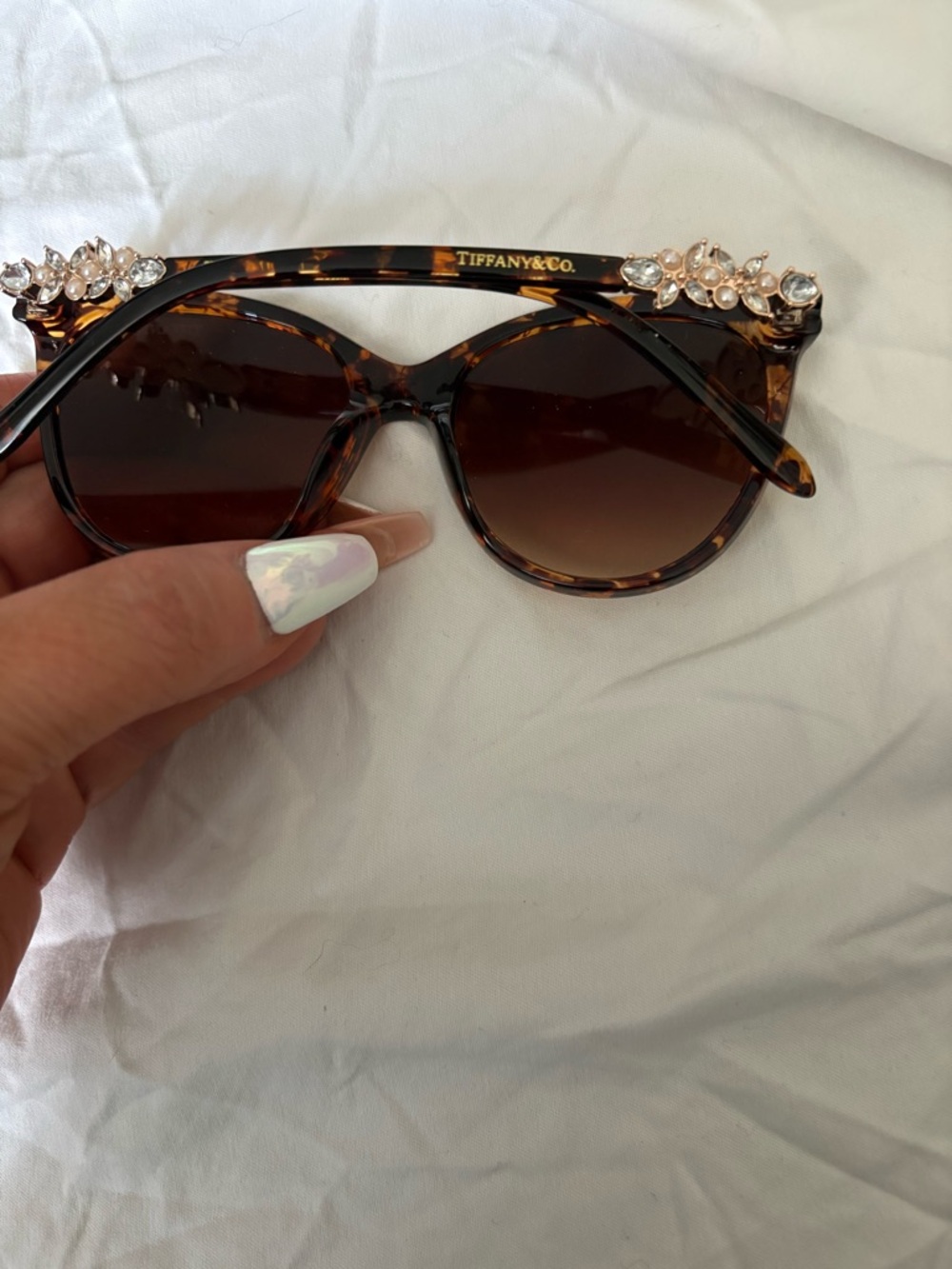 Tiffany & Co. Tortoiseshell Sunglasses with Crystal Accent - Brown Gradient